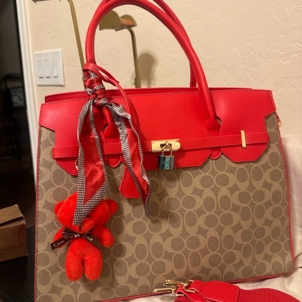 Red and Brown Designer Women's Handbag
